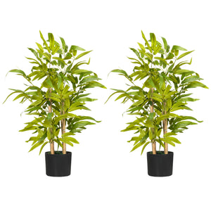 2 PCs Artificial Plants Bamboo Tree In Pot Desk Fake Plants For Home Indoor Outdoor Decor, 15x15x60cm, Green