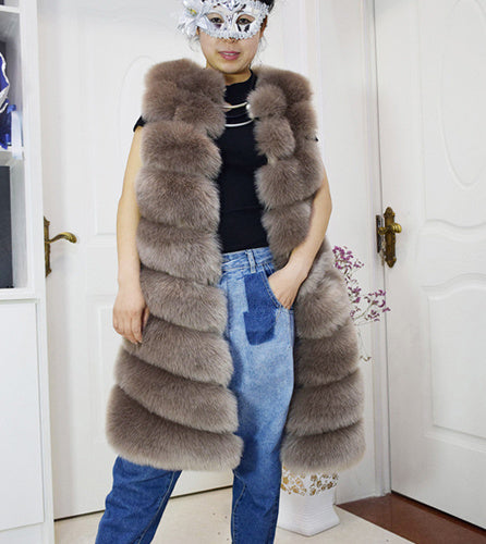 Women's Long Style Trendy Fox Fur Coat