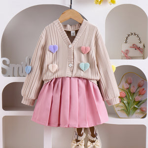 Long Sleeve Coat Solid Color Pleated Skirt Two-piece Set