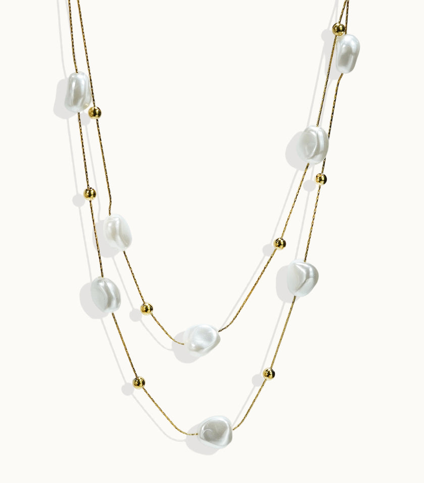 Lxalry 18K Gold Plated Pearl Studded Necklace  Stainless Steel Minimalist Jewelry For Women Lightweight Hypoallergenic Gift For Wife Mom Skin Safe Luxury For Daily  Evening Glam