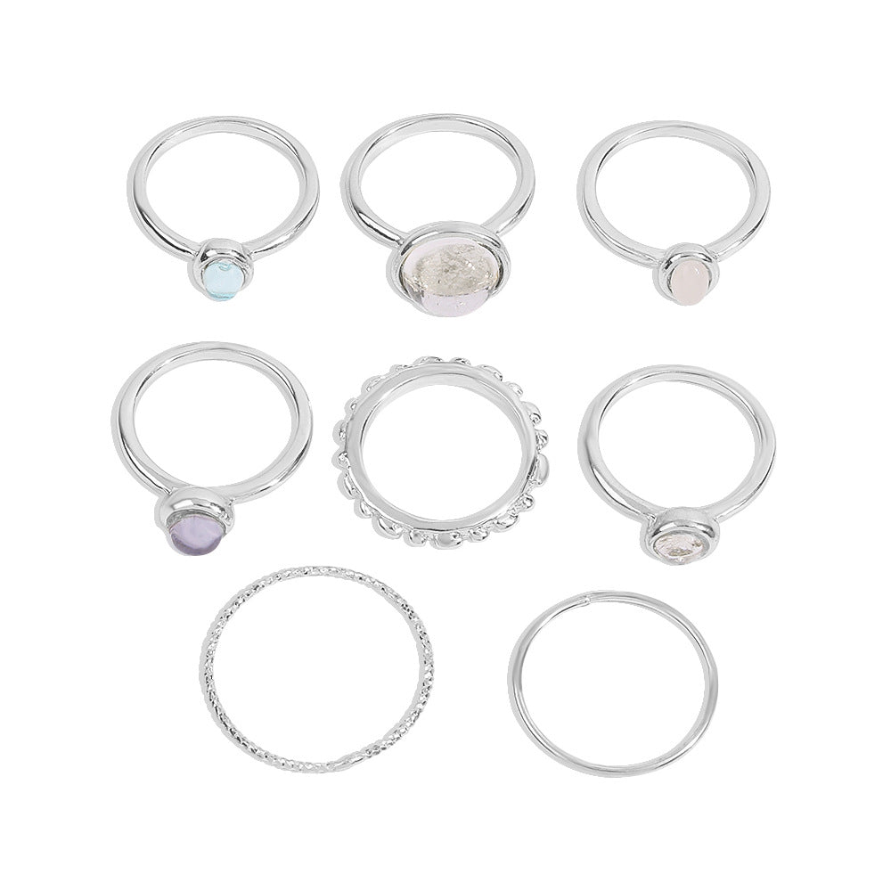 Alpcamers Colorful Stone Metalic Finger Rings Joint Combination Rings