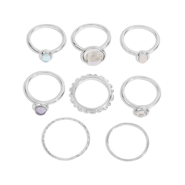 Alpcamers Colorful Stone Metalic Finger Rings Joint Combination Rings