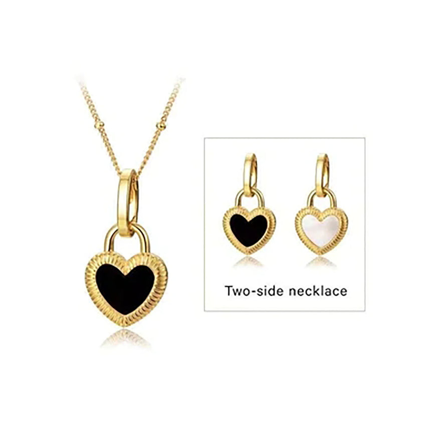 New Titanium Steel 18K Gold Double-sided Love Heart-shaped Small Lock Pendant Necklace