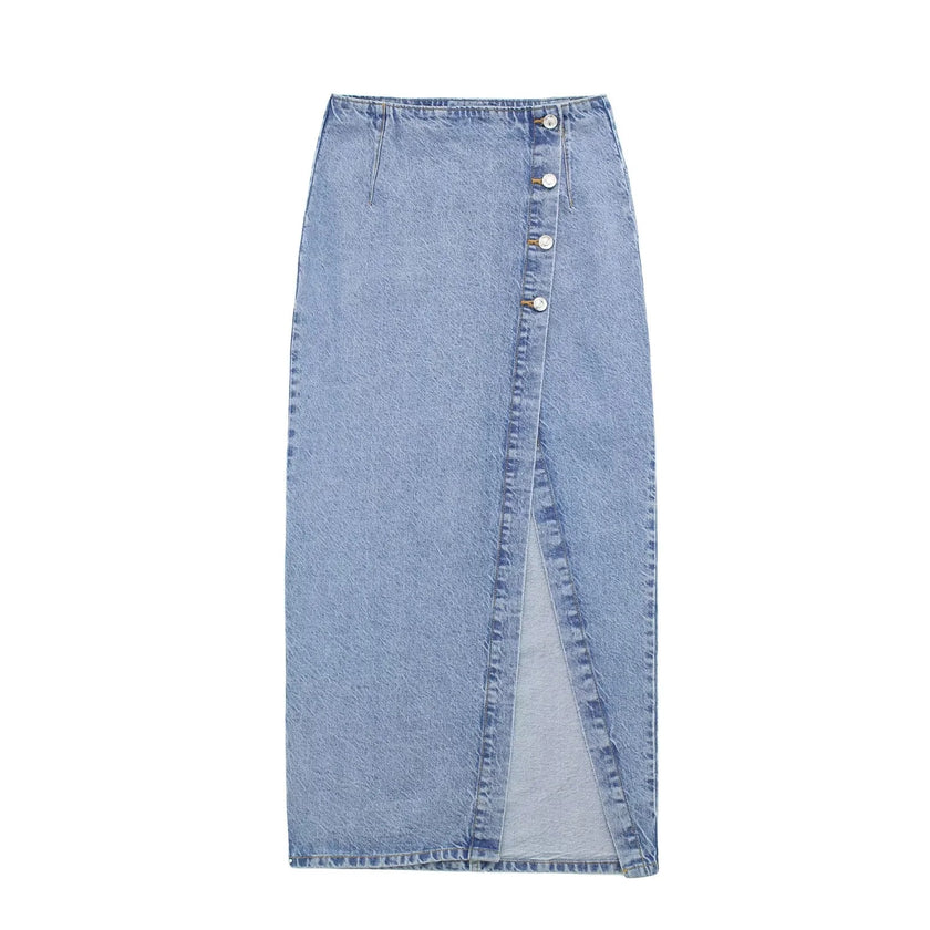 Summer Fashion High Waist A- Line Split Denim Skirt For Women