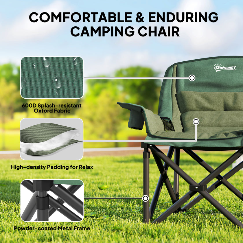 Portable Padded Camping Chair, With Bag - Olive Green