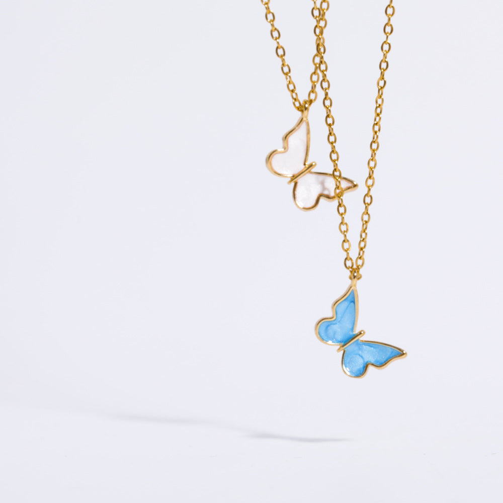 Simple Butterfly Pendant Necklace Sweater Chain
