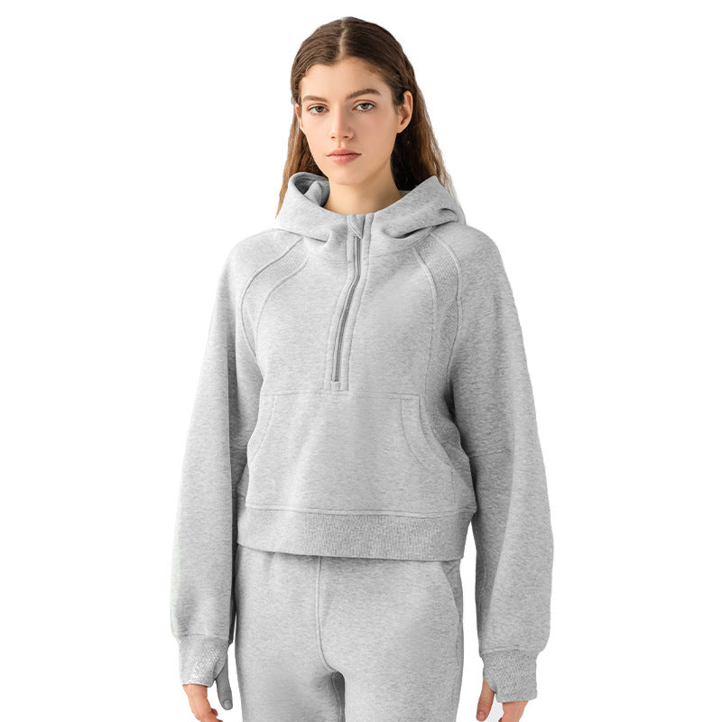 Hoodie Half Zipper Sweater Women's Short Casual Loose All-Match Sports Top