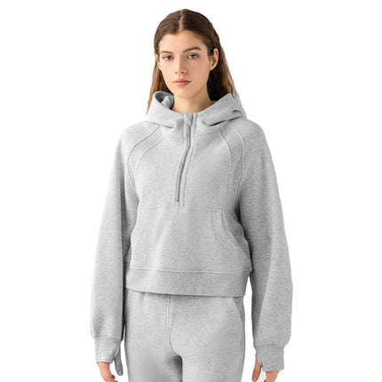 Hoodie Half Zipper Sweater Women's Short Casual Loose All-Match Sports Top