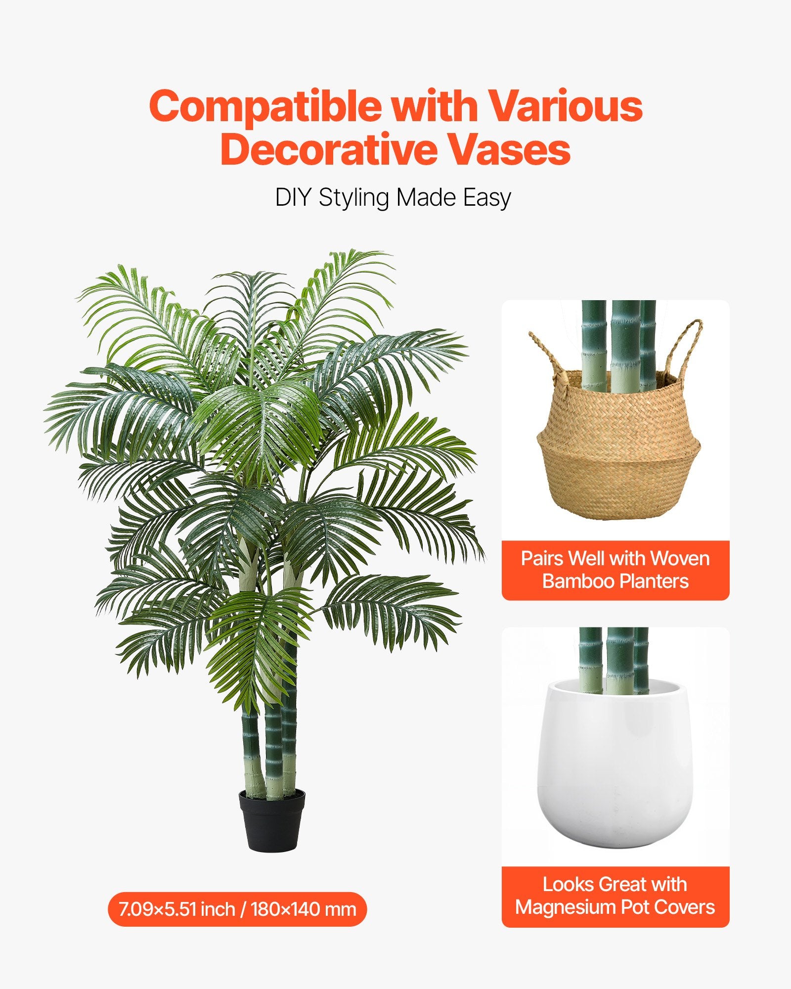 6ft Artificial Areca Palm Tree Fake Plant With White Planter Indoor