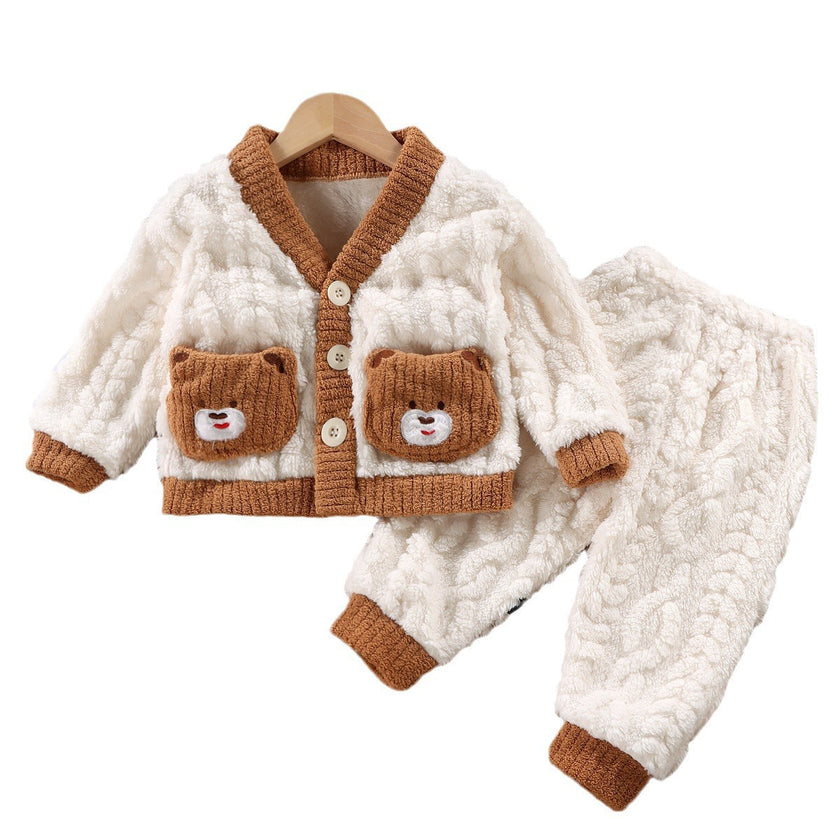 New Children's Homewear Boys And Girls Flannel Pajama Coat Thickened Warm Two-piece Set