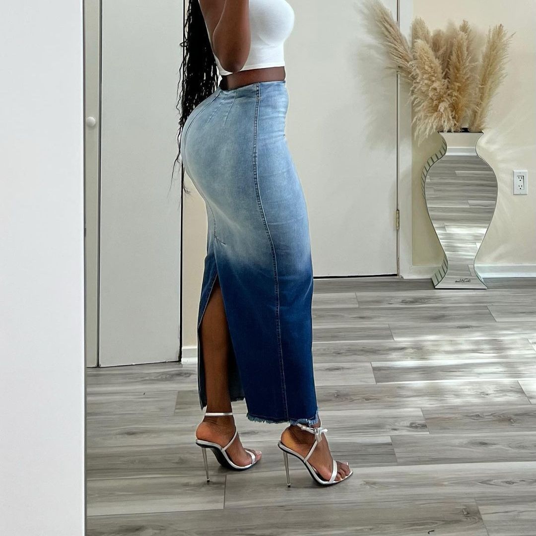 Women's Clothing Fashion Slit Tassel Denim Skirt
