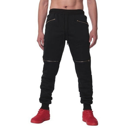 Men's Sports Pants With Double Pockets And Zip Personality Design