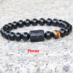 Twelve Constellation Elastic Bracelet Men Obsidian Couple
