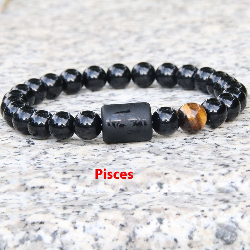 Twelve Constellation Elastic Bracelet Men Obsidian Couple