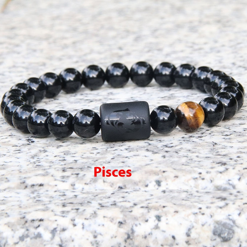 Twelve Constellation Elastic Bracelet Men Obsidian Couple