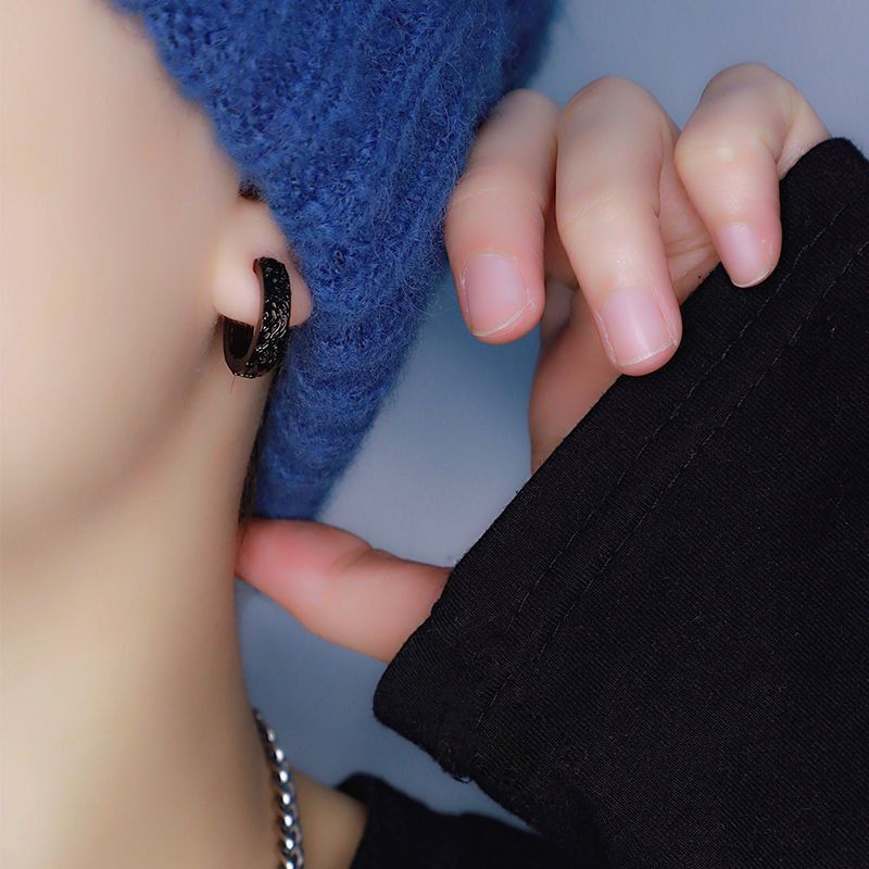 Vintage Black Proud Wolf Men Hoops Jewelry 925 Sterling Silver Earrings