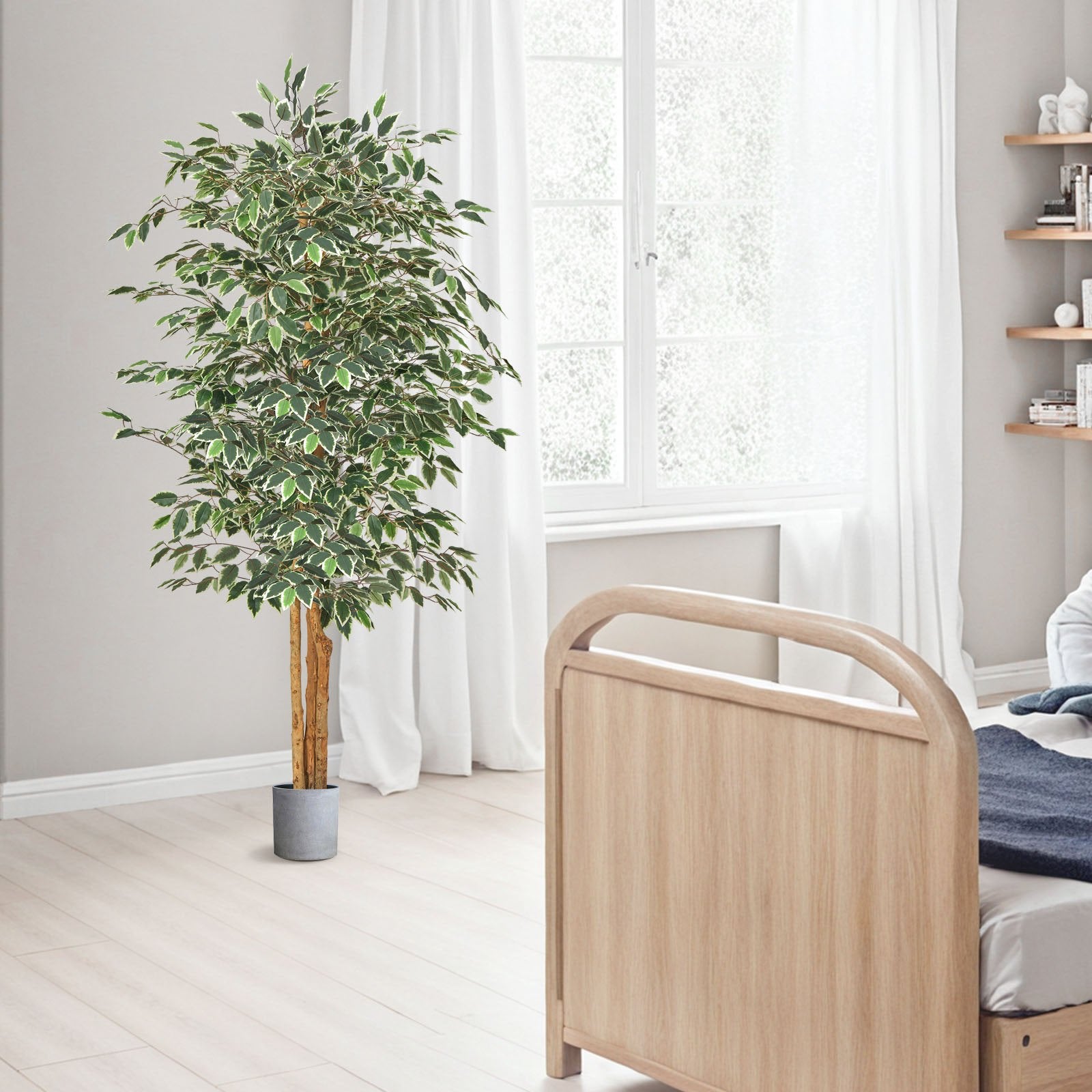 6FT Artificial Ficus Tree Tall Faux Plant With Black Pot For Indoor Decor