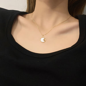 Stainless Steel White Shell Moon Necklace Gold-plated Round