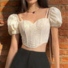 Summer French Style Square Collar Back Bow Puff Short Sleeve Top