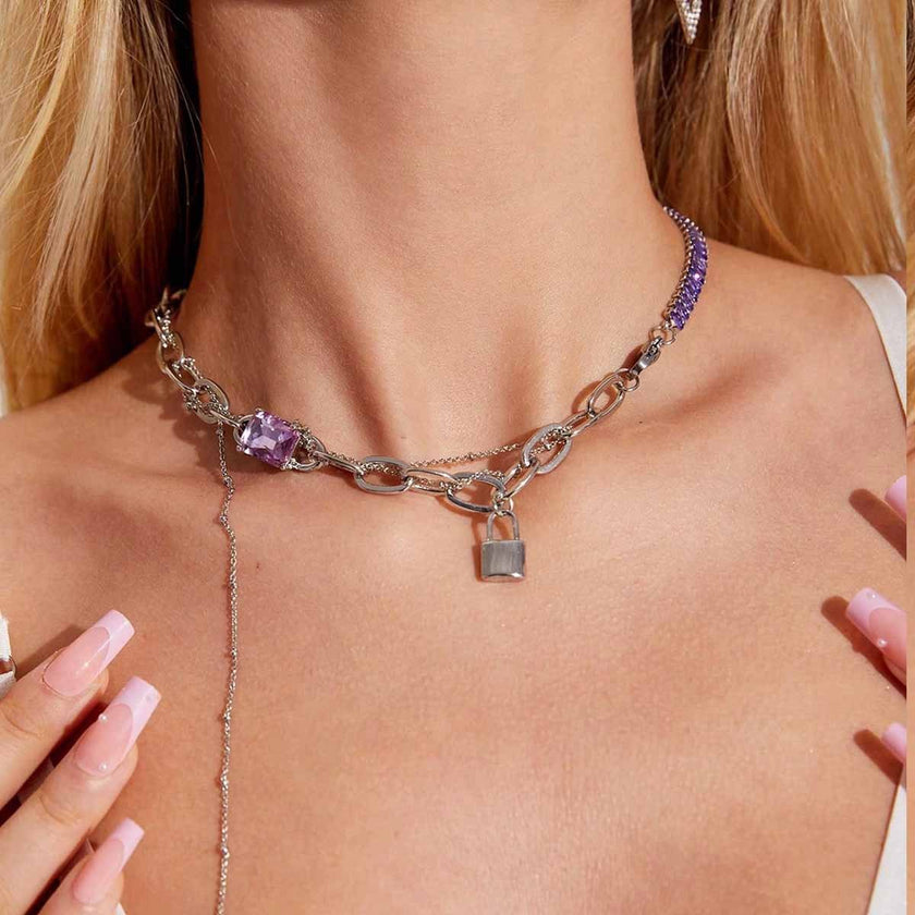 Qifu French Entry Lux Style Purple Zircon Clavicle Chain