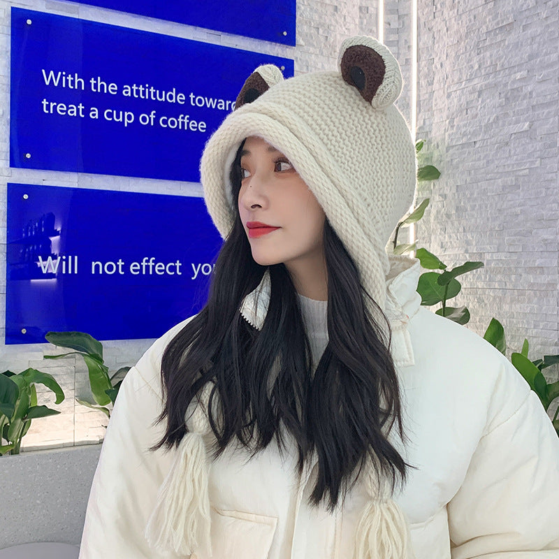 Frog Knitted Warmth Neck One Piece Woolen Hat For Women