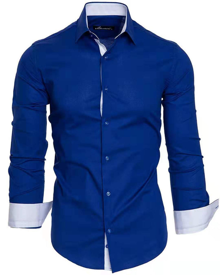 Casual Contrast Colored Tiansi Long Sleeved Men's Casual Shirt