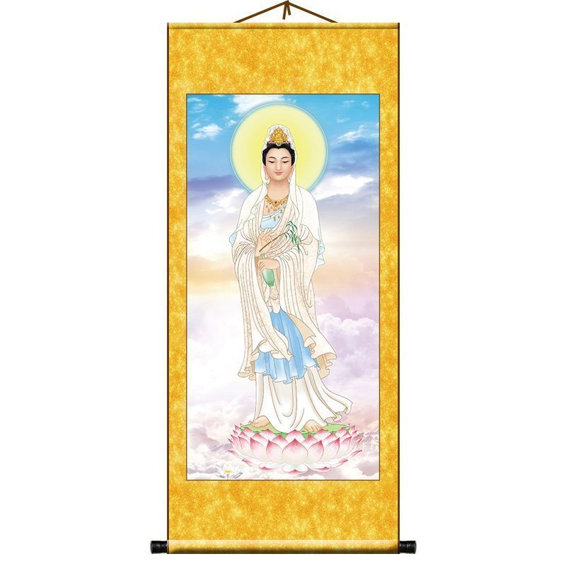 Like Buddha Statue Enshrine Silk Cloth Scroll Decorative Painting