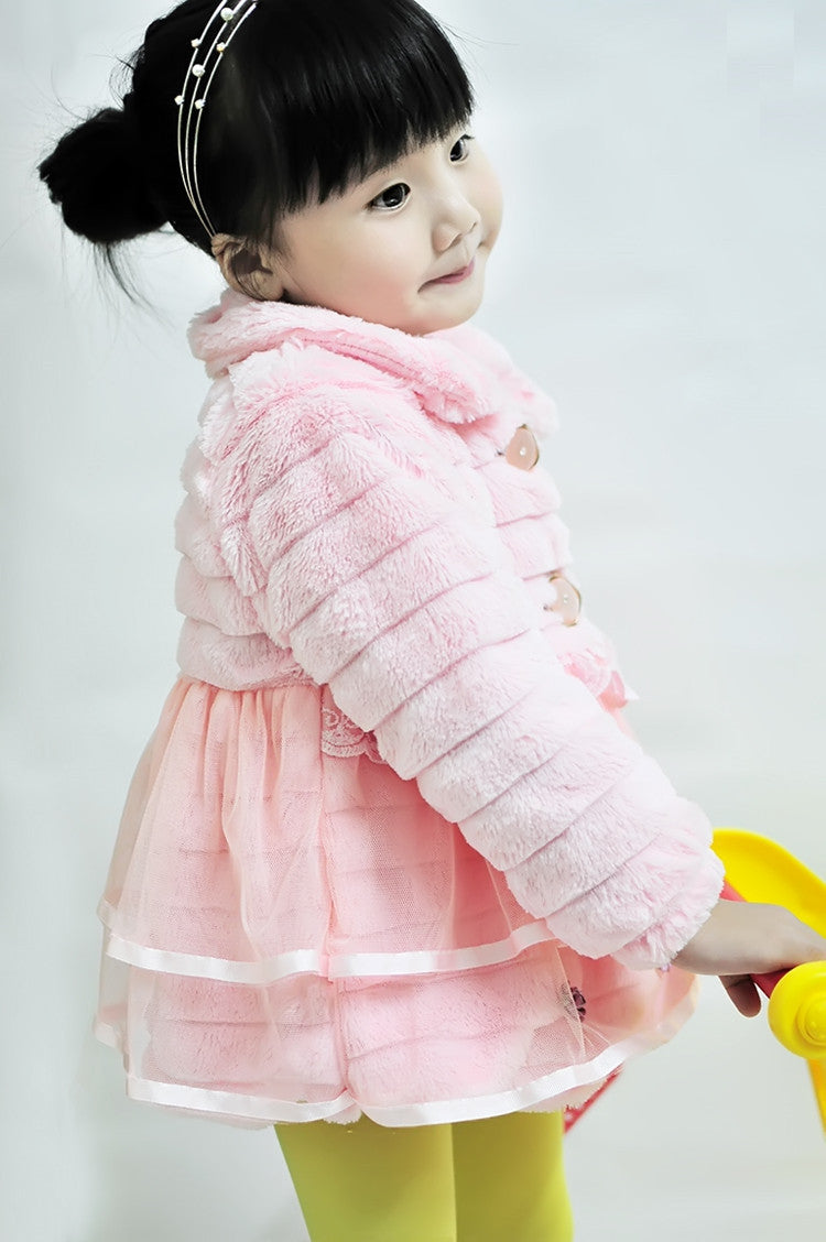 Simple And Thick Winter Girl's Fur Coat