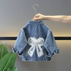 Single-breasted Girls' Bow Denim Coat