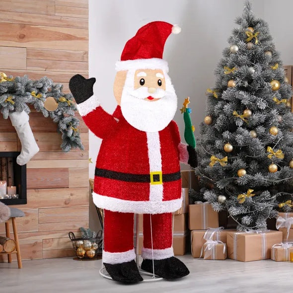 6FT Lighted Santa Christmas Yard Decorations, Pre-lit Pull Up Santa Waving Hand With 180 LED Warm White Lights And Ropes Stakes For Xmas Outdoor Holiday Indoor Decor Lighted Holiday Displays