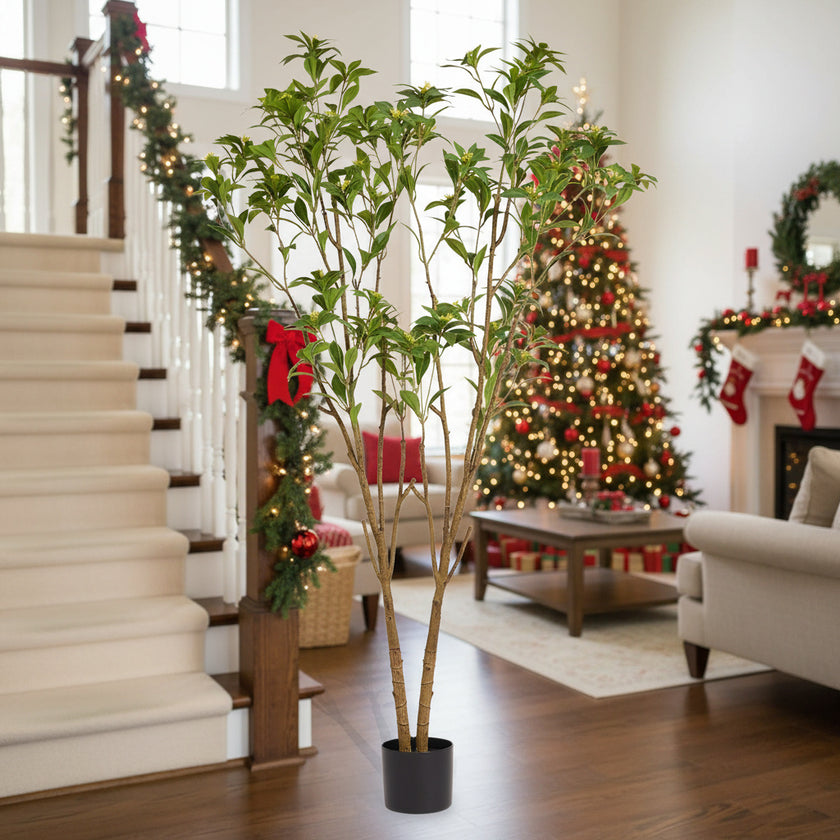 5.2FT Artificial Tree Natural Look Citrus Faux Tree Artificial Floor Plant W Leaves & Flowers For Home Office Patio Decor