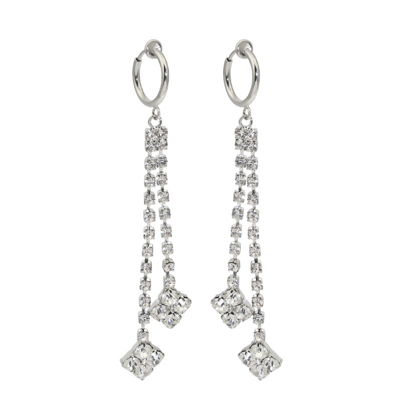 Diamond  High-grade Earrings Niche Personality Long Fringe