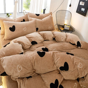 Flannel Bed Sheet Cover, Quilt Cover, Pillowcase And Bedding Set Of 4