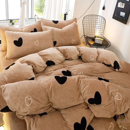 Flannel Bed Sheet Cover, Quilt Cover, Pillowcase And Bedding Set Of 4