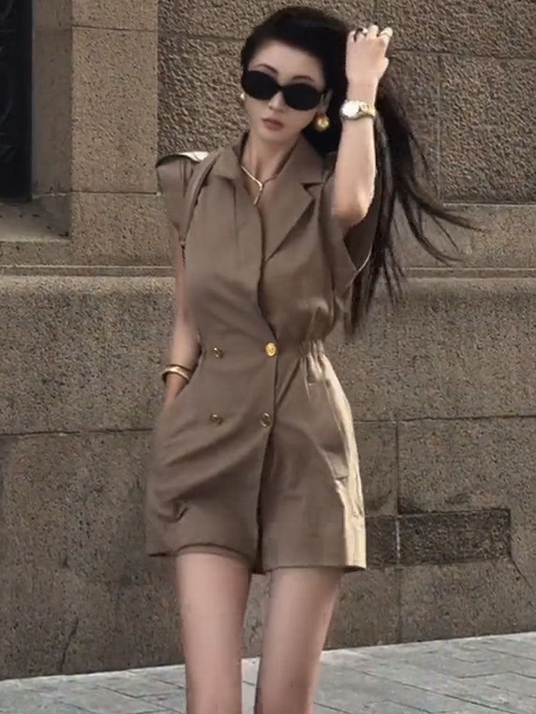 Sleeveless Cargo Suit Collar One-piece Culottes