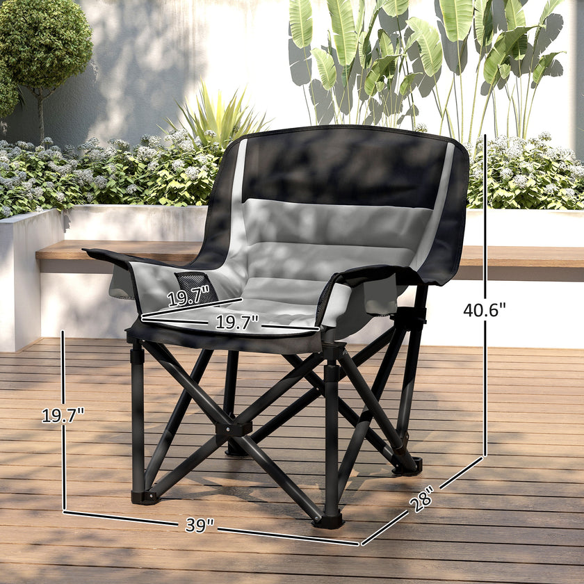 Camping Chair For Adults, Portable Folding Camping Chair With Side Pockets, Cup Holders, Carry Bag, Black And Gray