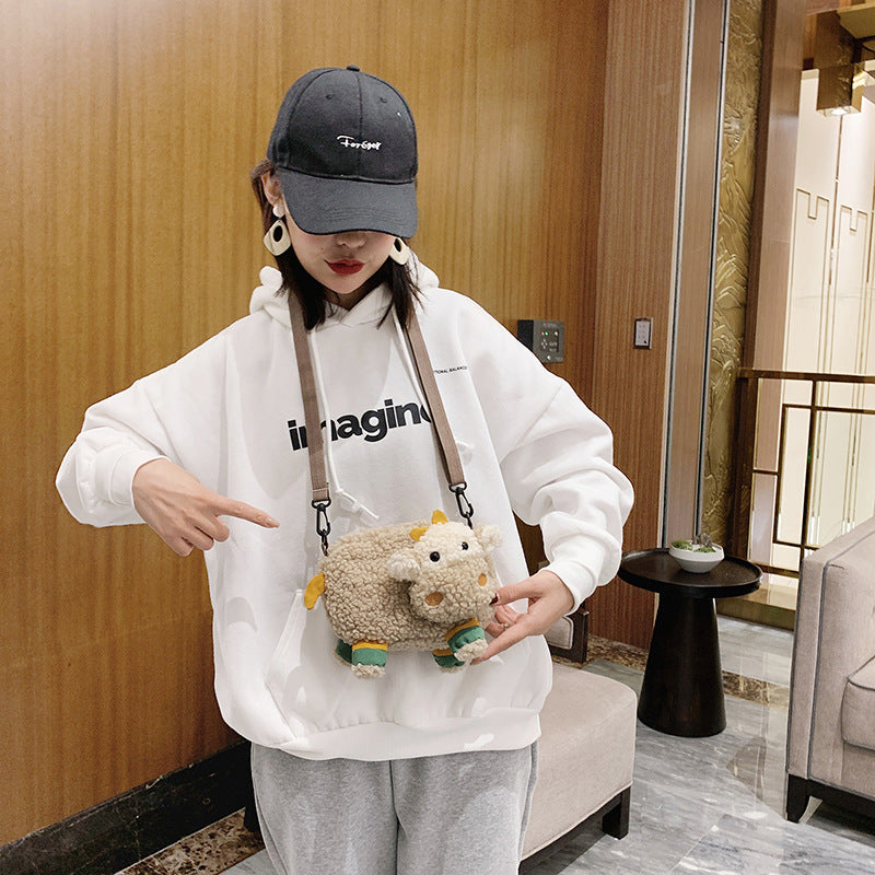 Plush Bag Female Cartoon Lamb Student One Shoulder Crossbody Bag