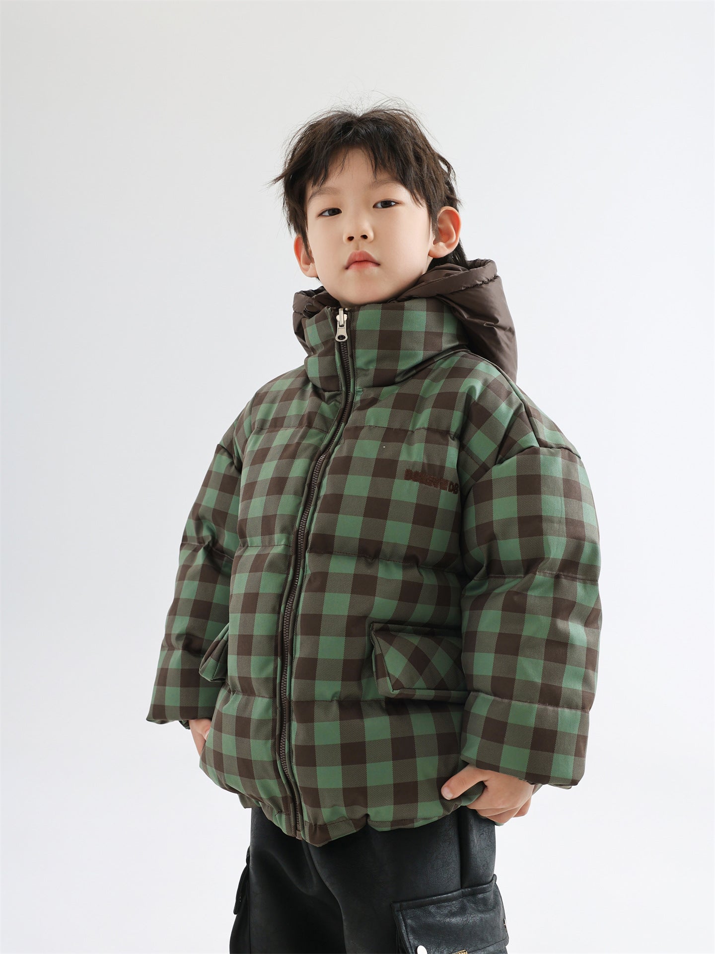 Children's Winter Warm Coat Two-sided Wear Thick Checks Tide