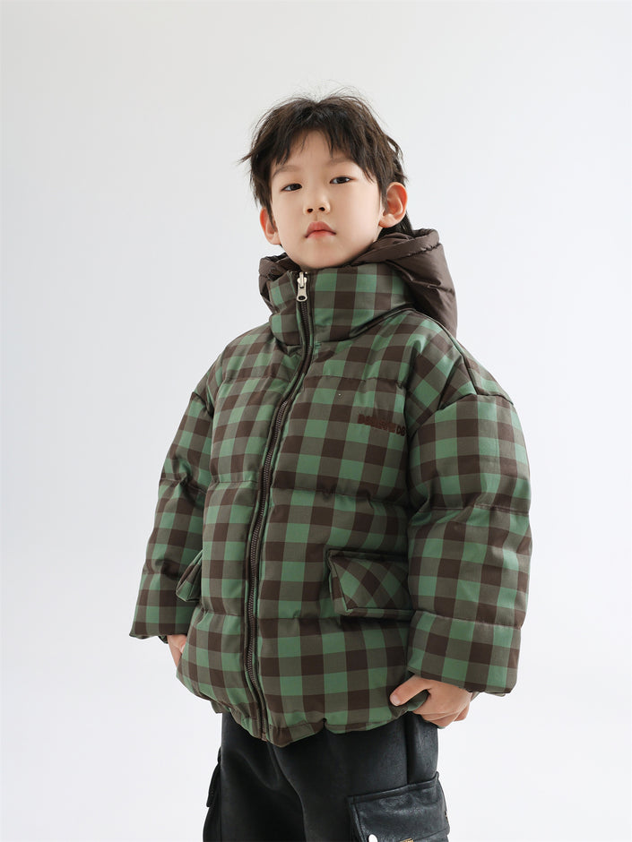 Children's Winter Warm Coat Two-sided Wear Thick Checks Tide