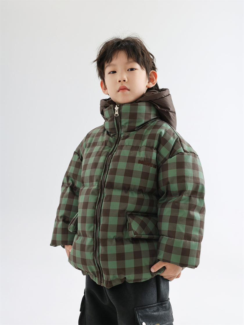 Children's Winter Warm Coat Two-sided Wear Thick Checks Tide