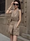 Sleeveless Cargo Suit Collar One-piece Culottes