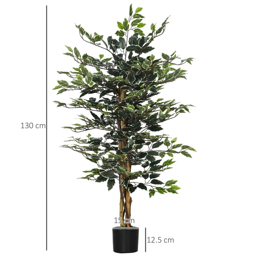 4.5ft Ficus Artificial Plant With Realistic Leaves, Potted Fake Tree For Home Office Indoor Decor, Green