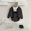 Classic Style Knitted Coat Cardigan Strap Rompers Jumpsuit