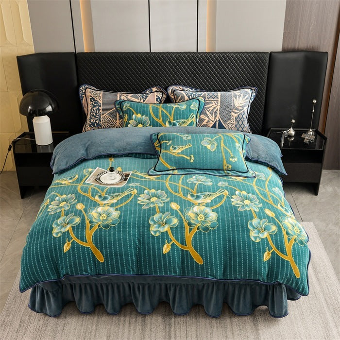 New Milk Fiber Printed Four-piece Bedding Set