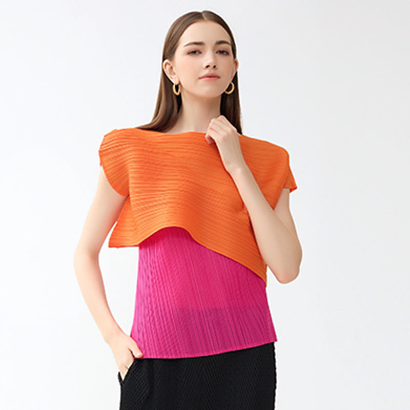 Women's Color Matching Irregular Fashion Tops T-shirt