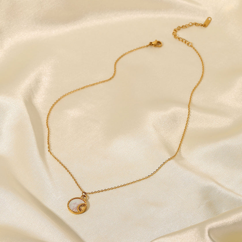 Stainless Steel White Shell Moon Necklace Gold-plated Round