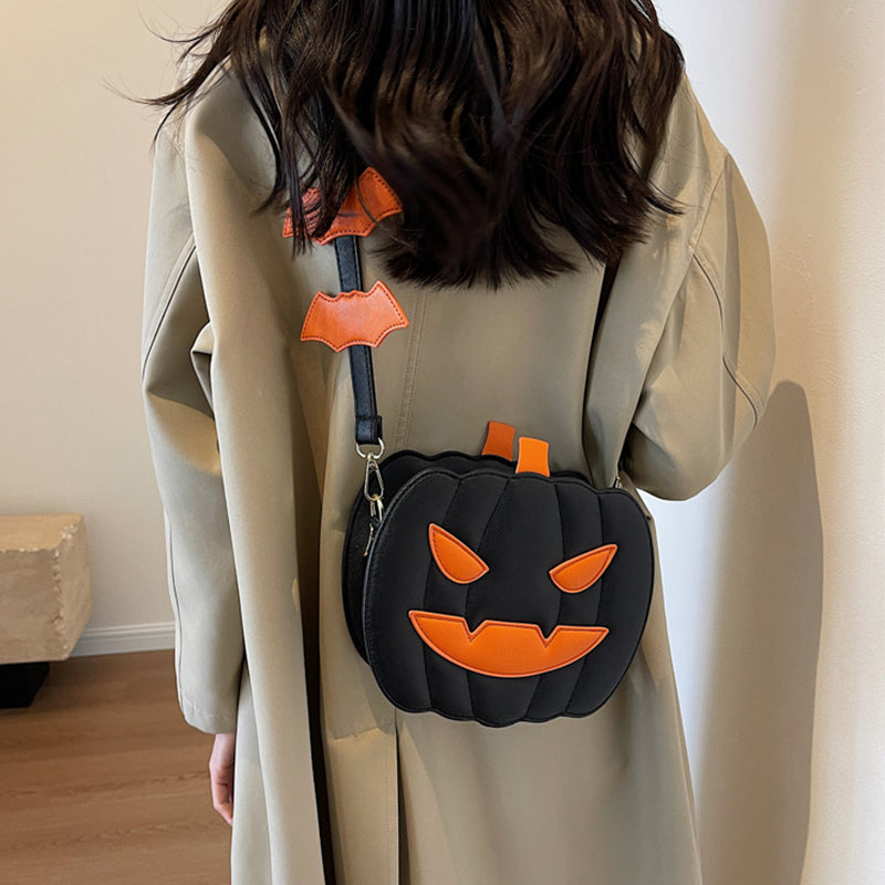 Funny Pumpkin Cartoon Shoulder Crossbody Bag With Bat Personalized Creative Female Bag