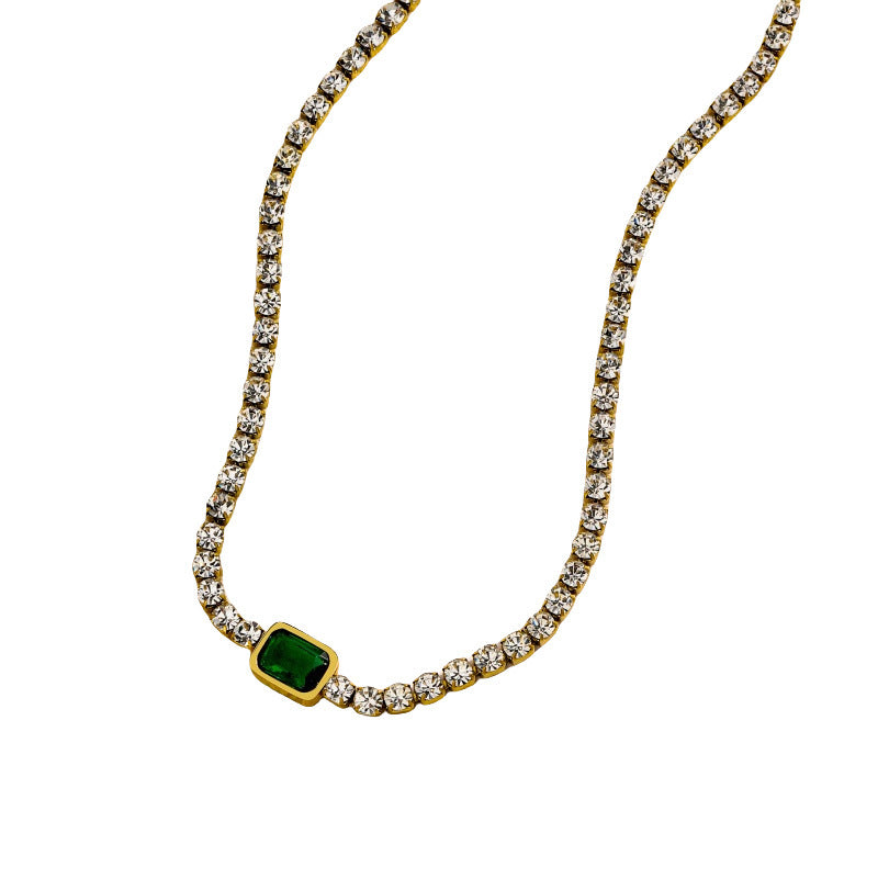 Tennis Zircon Light Luxury Emerald Stainless Steel Plated 18K Gold Necklace