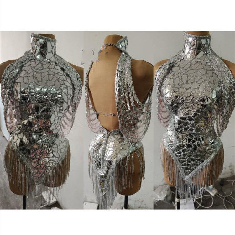 Rhinestones Women Singer Stage Dress