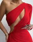 One-shoulder Long Sleeve Waist-baring Dress Women